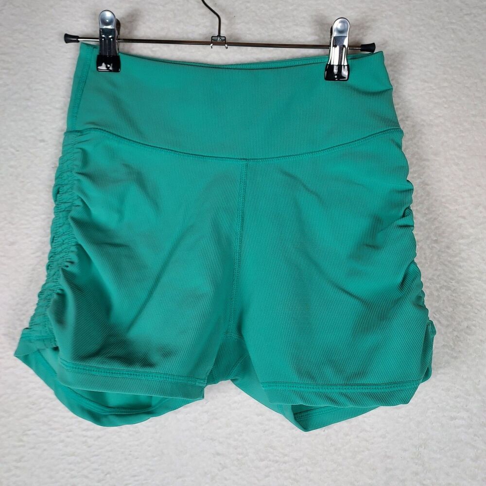 Wilo The Label Biker Shorts Womens M Teal Ruched High Rise Active Ribbed